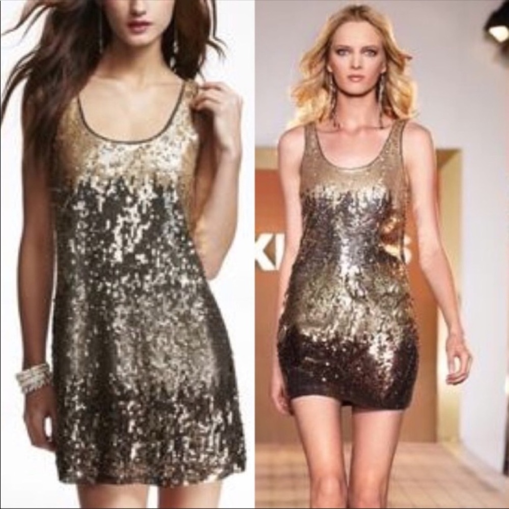Express gold sequin sheath dress
